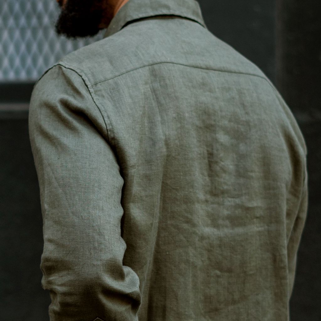 Men's Lightweight 100% Linen Shirt In Olive Green - Thursday Men's Lightweight 100% Linen Shirt In Olive Green - Thursday