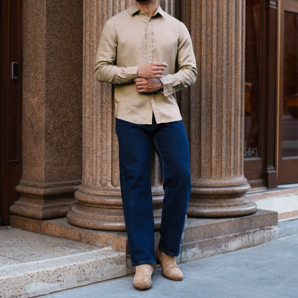 Men's Lightweight 100% Linen Shirt In Taupe