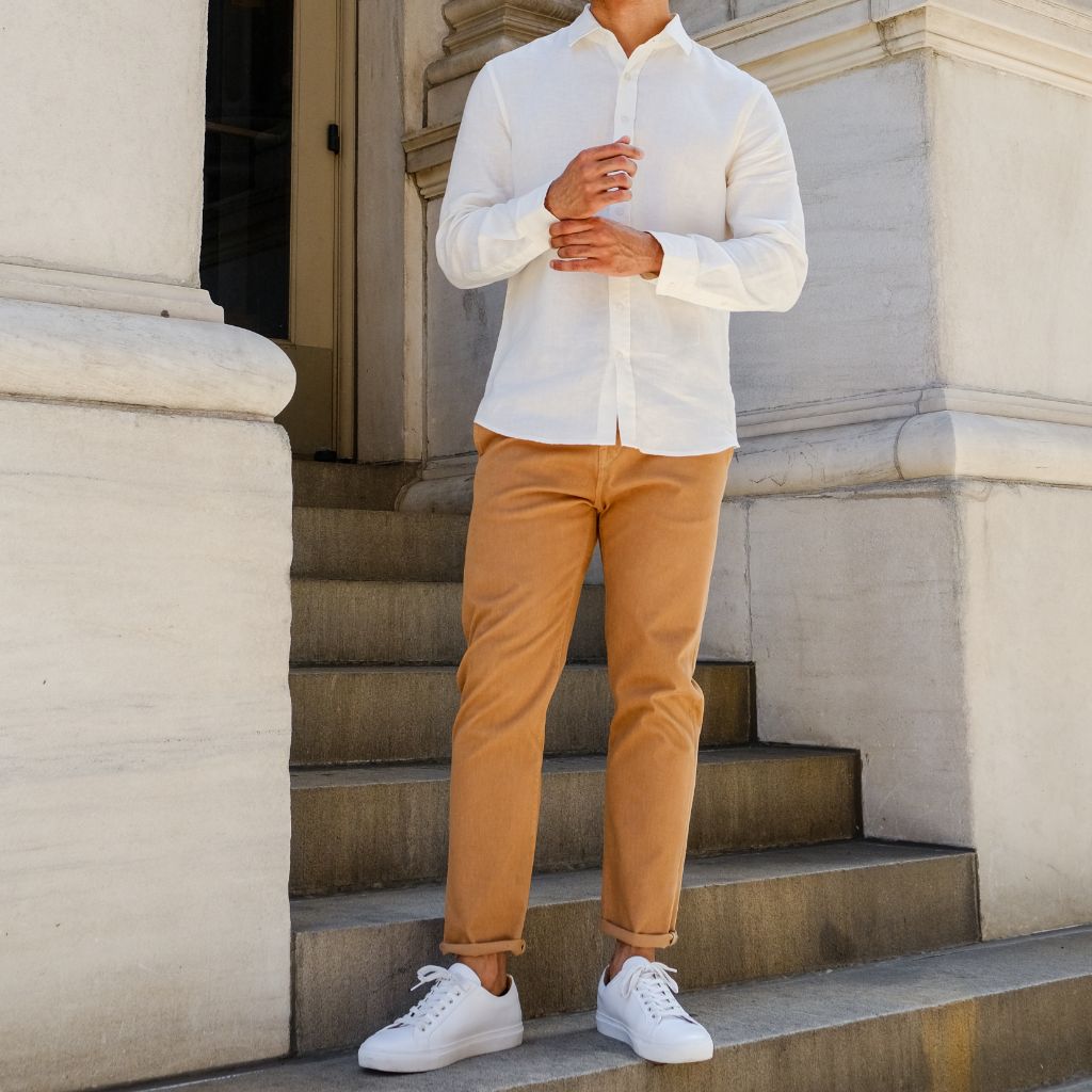 Men's Lightweight 100% Linen Shirt in White - Thursday Men's Lightweight 100% Linen Shirt in White - Thursday