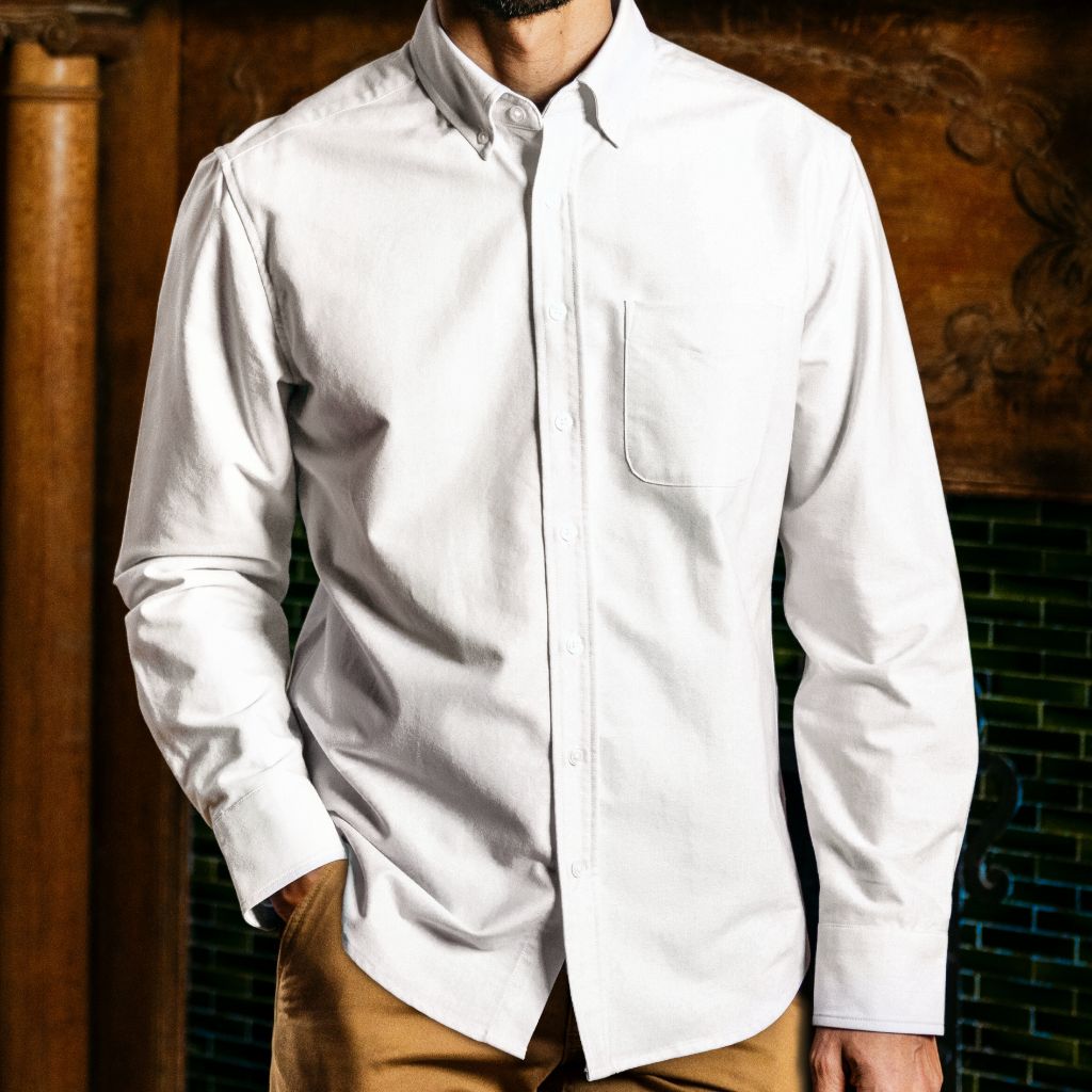 mens white oxford dress shirt Washed Oxford Shirt for Tall Men in White L / Semi Tall / White