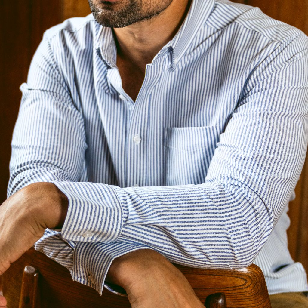 Men's Oxford Cloth Button Down Shirt in White & Indigo