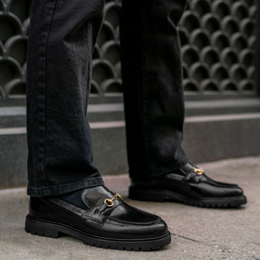 Men's Penny Horsebit Leather Loafer In Black & Gold - Thursday Men's Penny Horsebit Leather Loafer In Black & Gold - Thursday