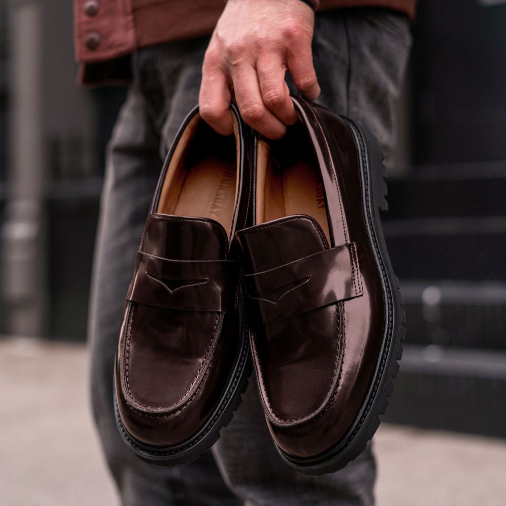 Men's Penny Lug Sole Loafer In Burgundy Leather Thursday