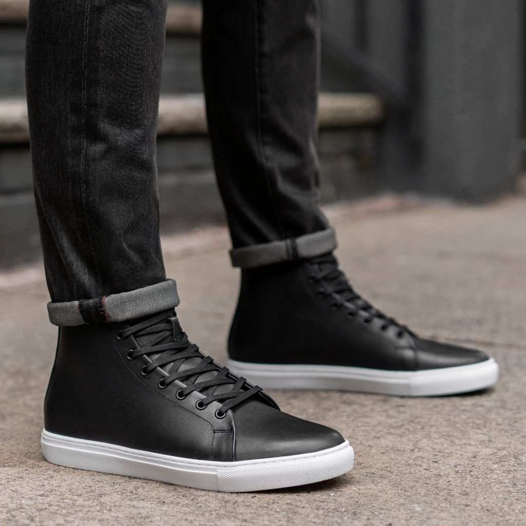 Fashion Sneakers Black High Top Leather Shoes Men's Premier