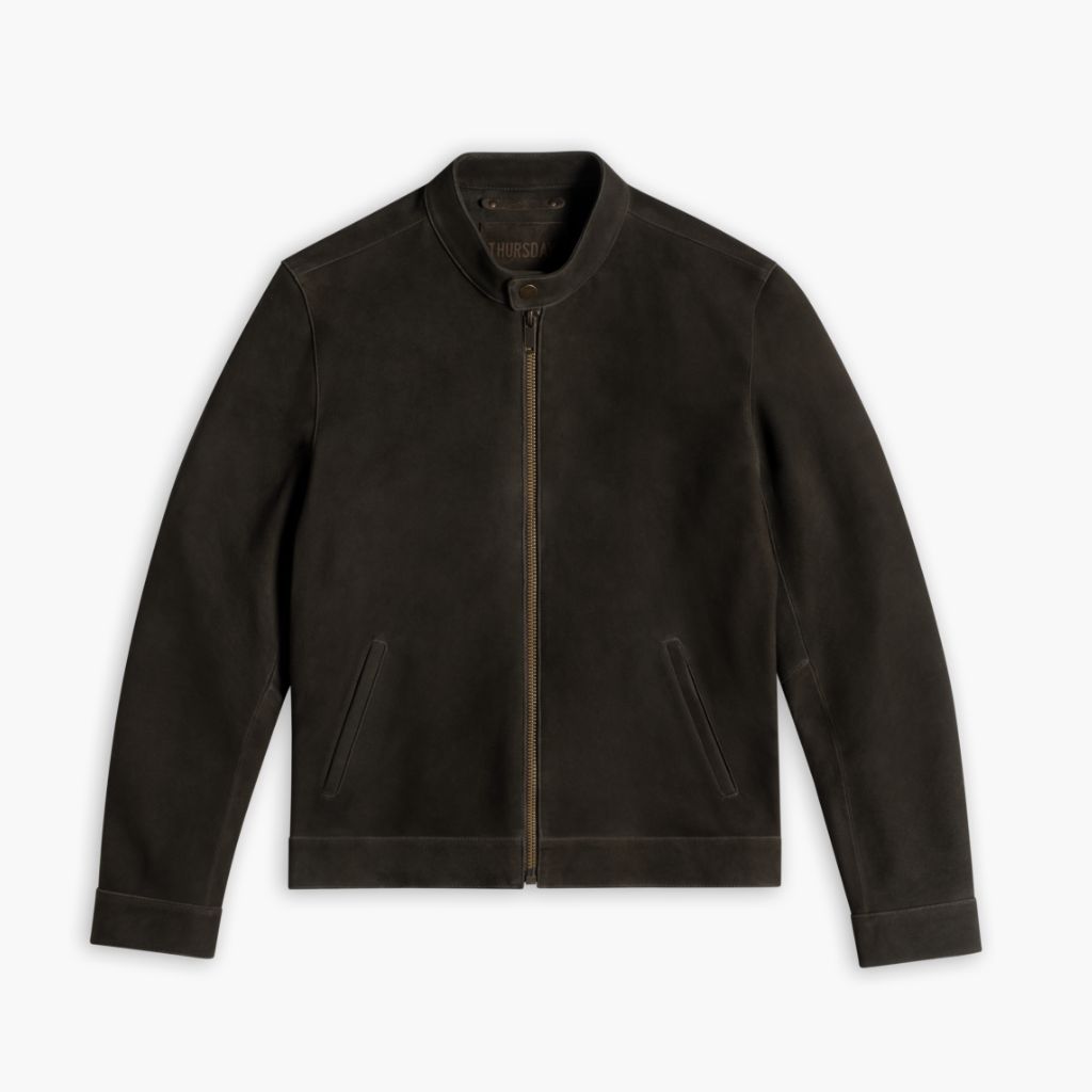 Men's Racer Jacket In Dark Olive Suede - Thursday Boot Company