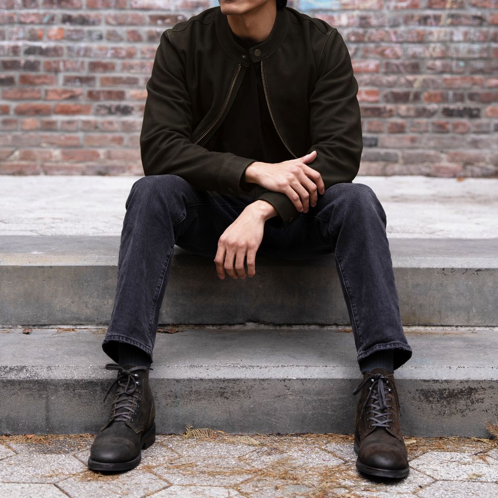 Men's Racer Jacket In Dark Olive Suede - Thursday Boot Company