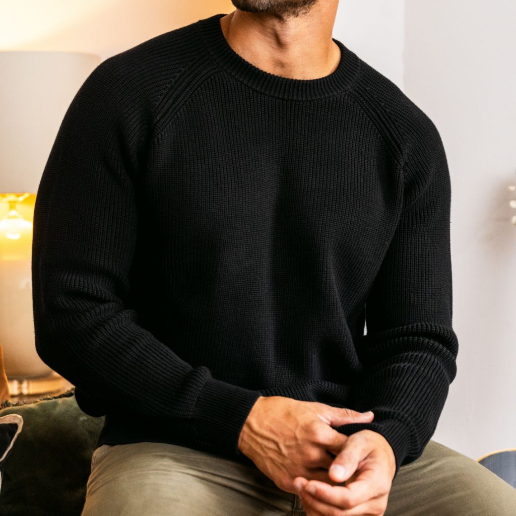 Men's Ribbed Cotton Crewneck Shirt in Black - Thursday