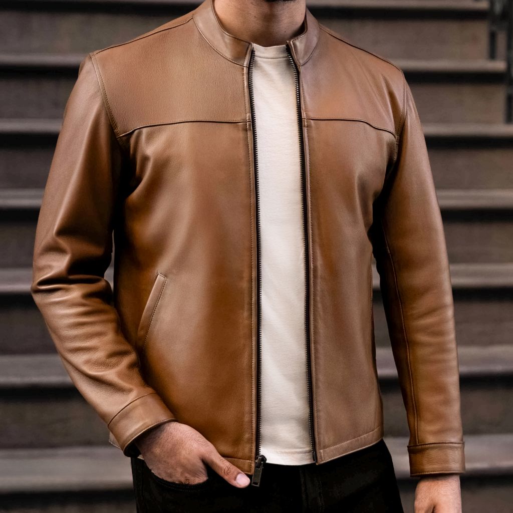 Men's Rider Jacket In Tan 'Hickory' Leather - Thursday Boot Company