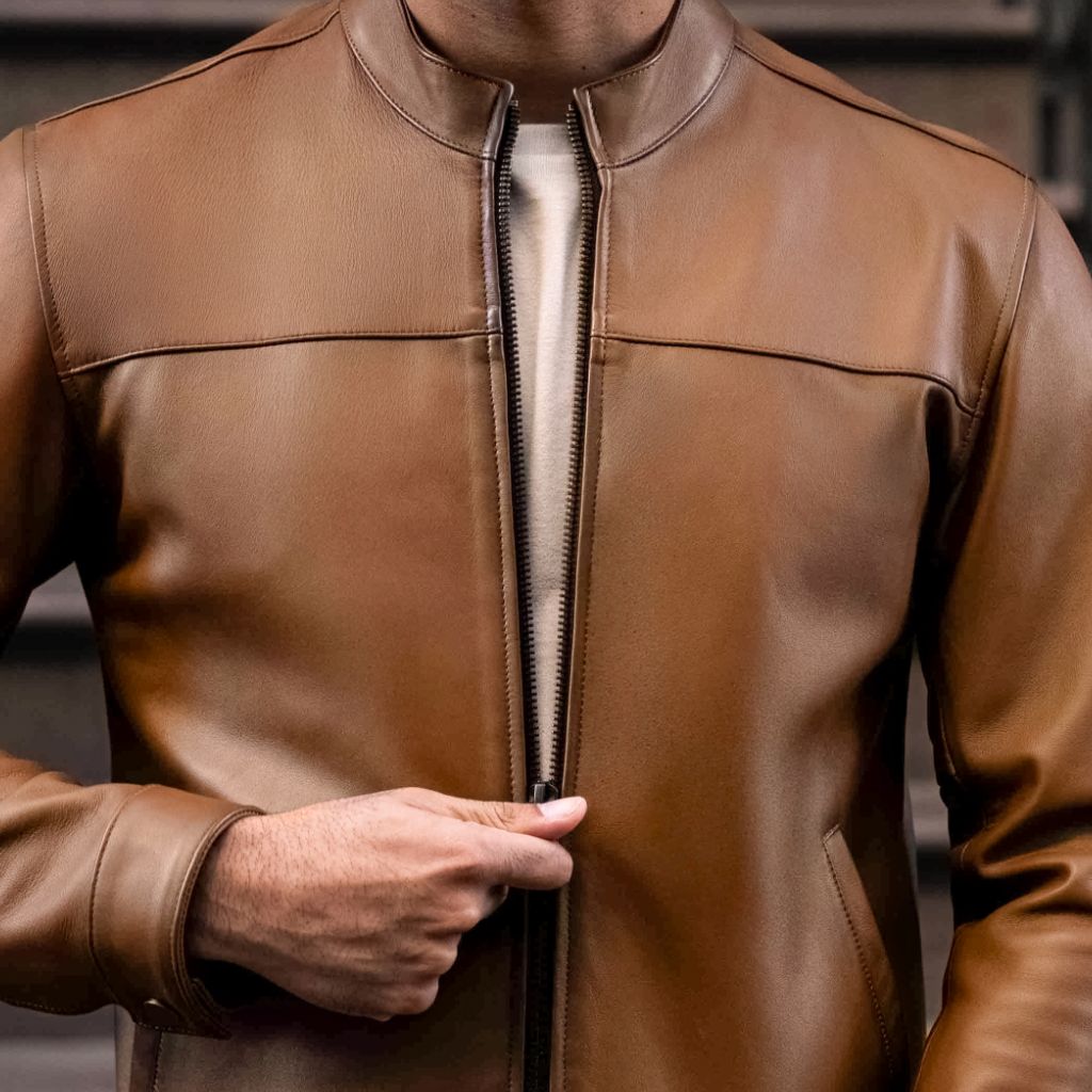 Men's Rider Jacket In Tan 'Hickory' Leather - Thursday Boot Company