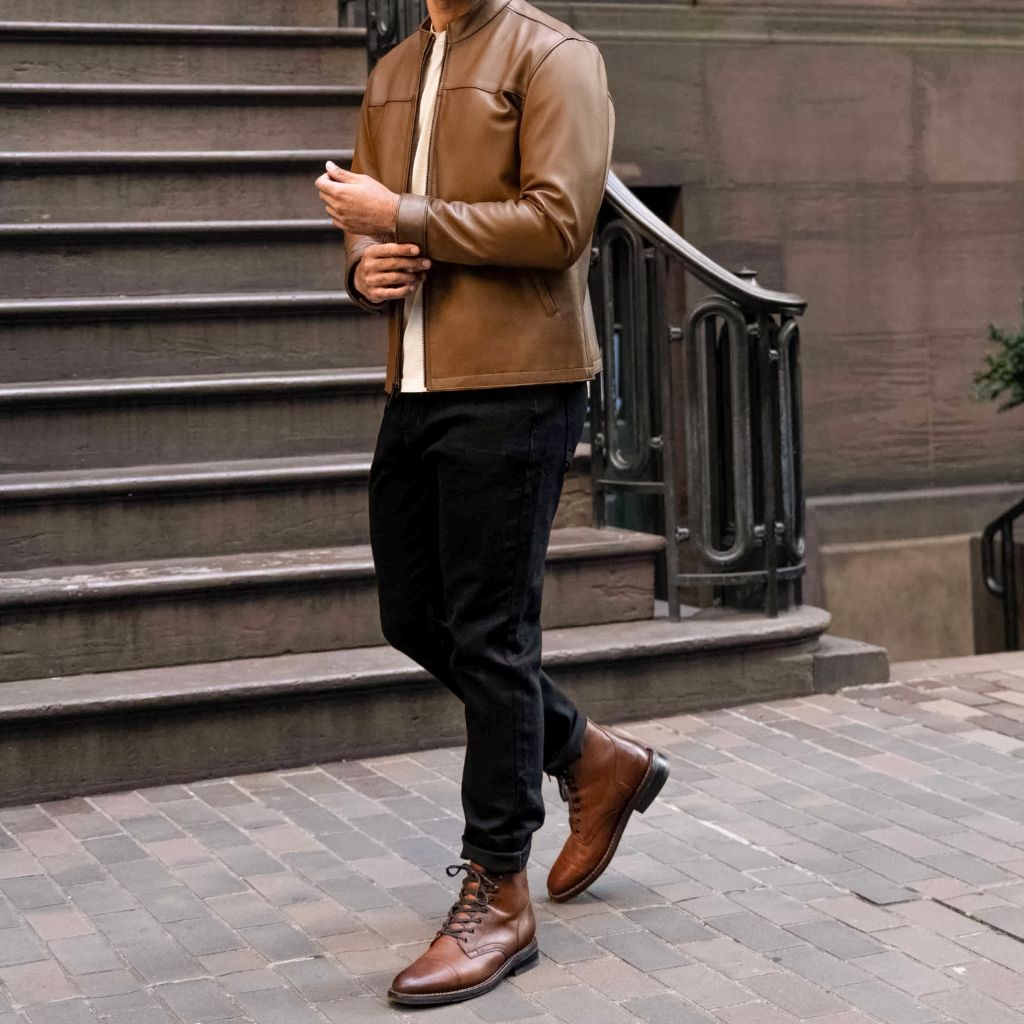 Men's Rider Jacket In Tan 'Hickory' Leather - Thursday Boot Company