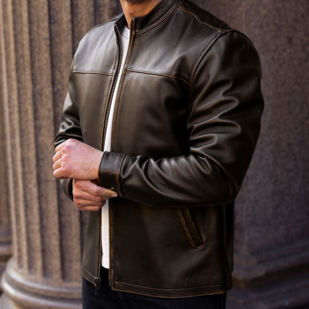Men's Rider Jacket In Brown 'Java' Leather - Thursday Boot Company