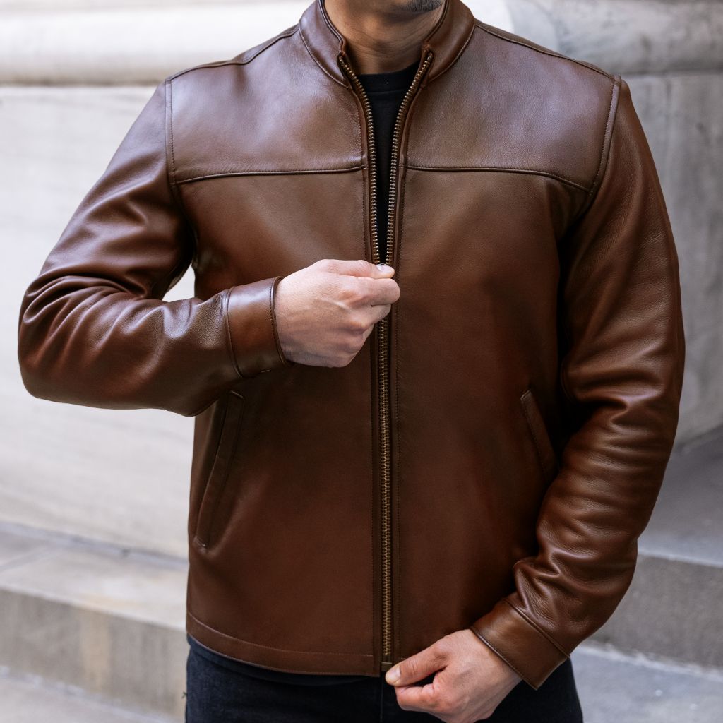 Men's Rider Jacket In Brown 'Rich Mahogany' Leather - Thursday