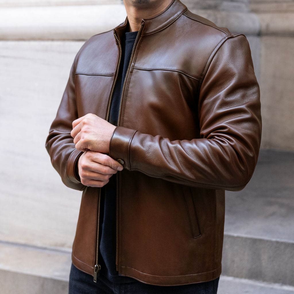 Men's Rider Jacket In Brown 'Rich Mahogany' Leather - Thursday