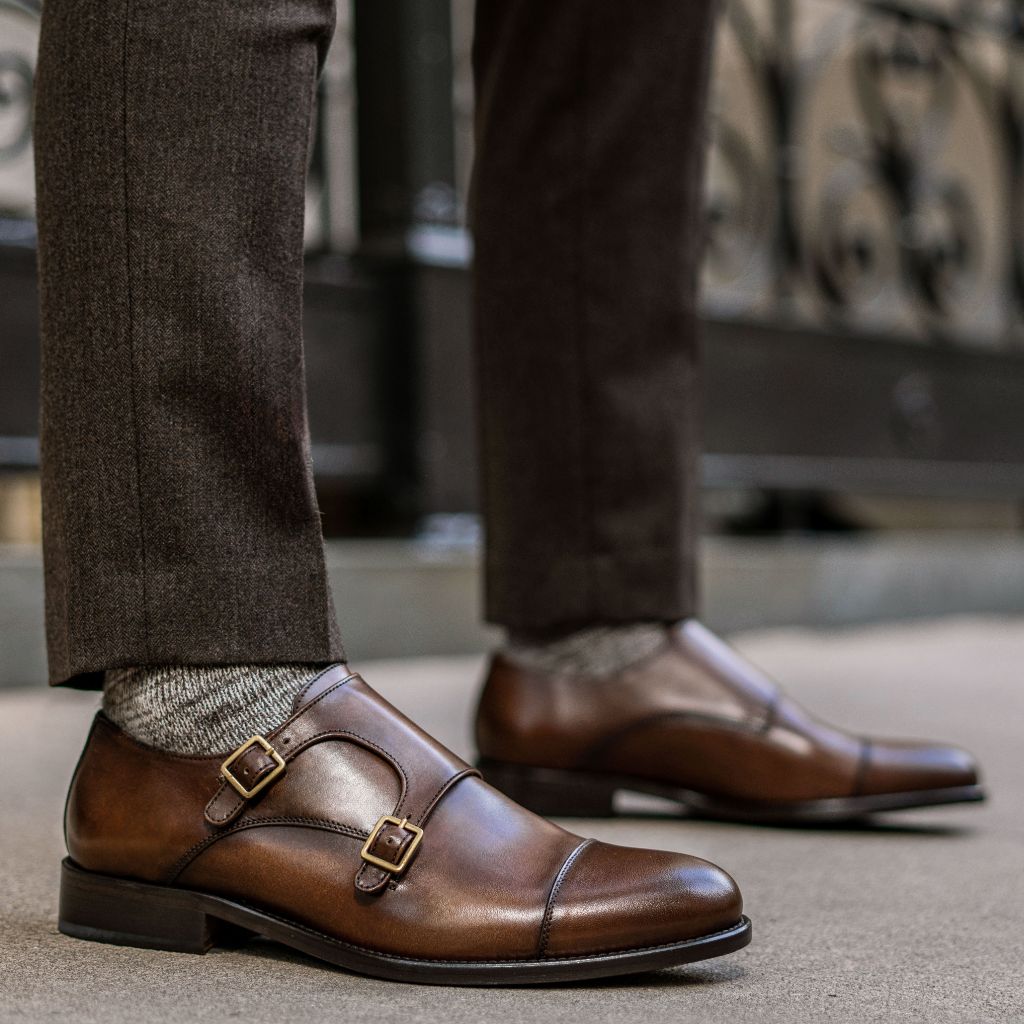 Men s Saint Double Monk Shoe In Brown Cinnamon Leather Thursday