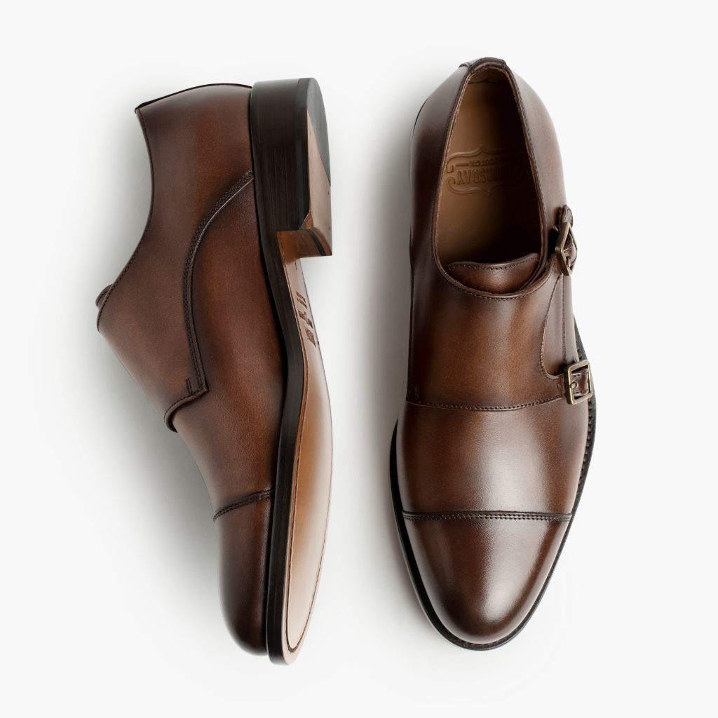 Men's Saint Double Monk Shoe In Brown 'Cinnamon' Leather