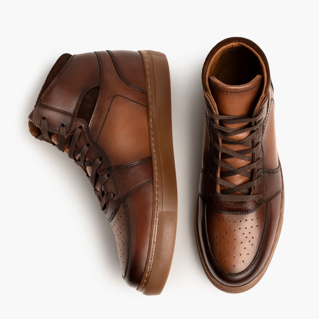 Men's Showtime High Top Sneaker In Brown 'Brandy' Leather - Thursday Men's Showtime High Top Sneaker In Brown 'Brandy' Leather - Thursday