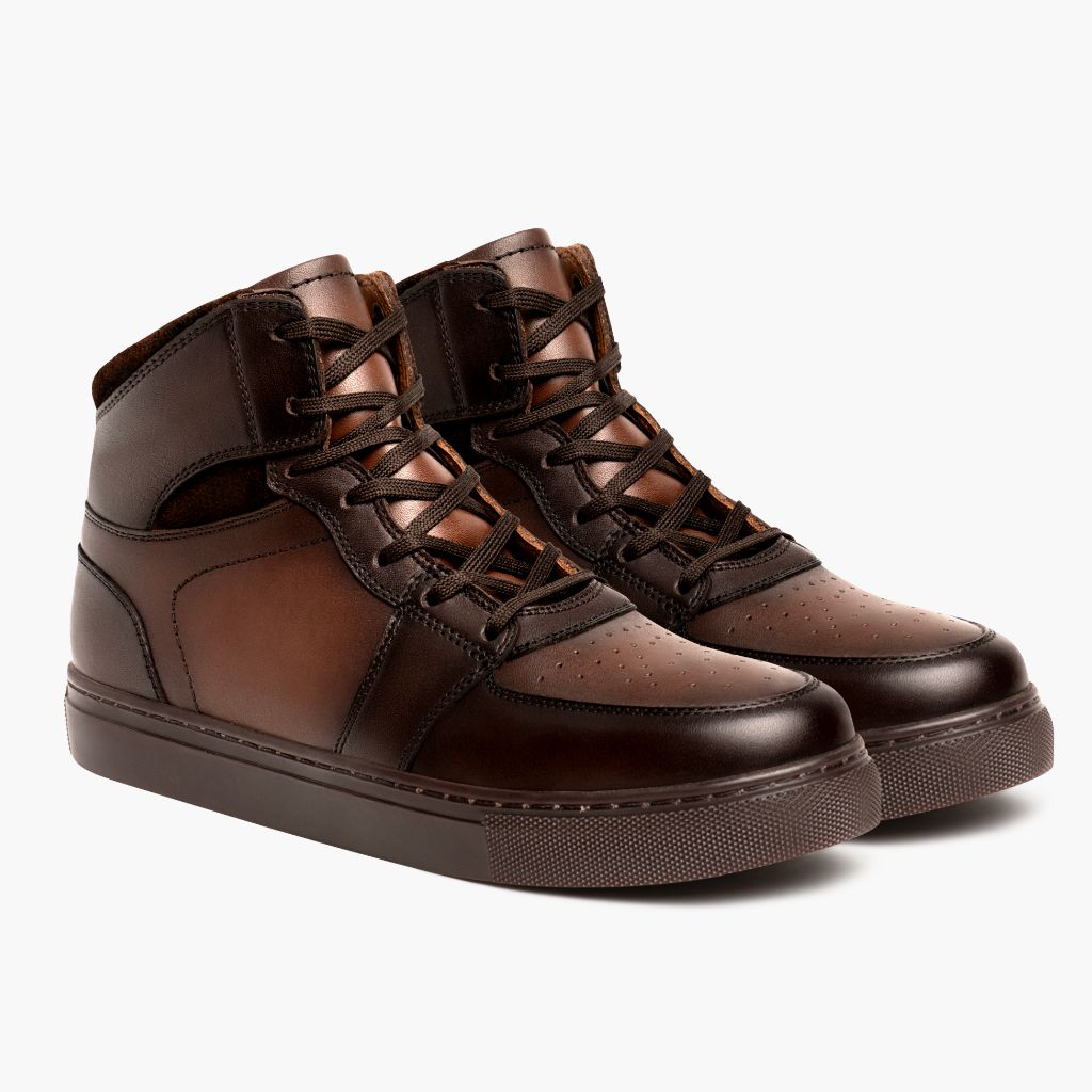 Men s Showtime High Top Sneaker In Brown Coffee Leather Thursday