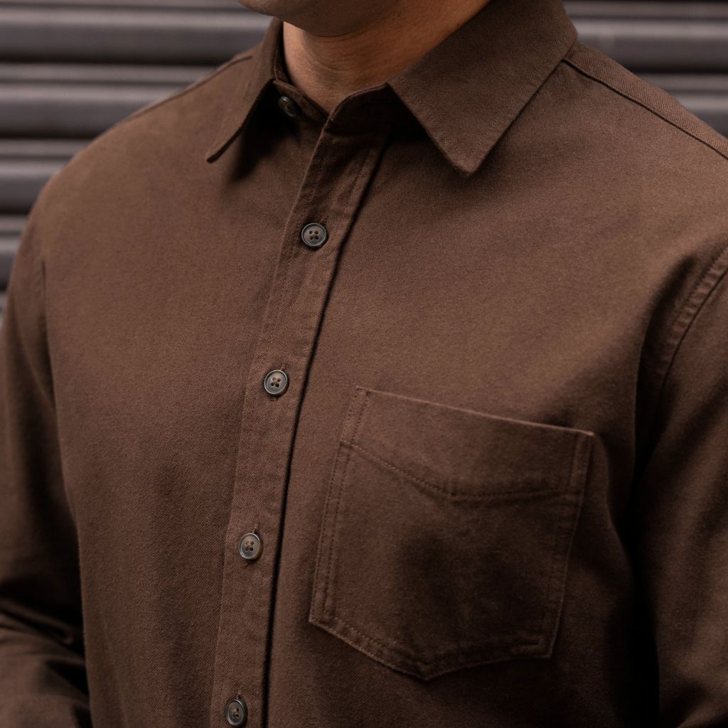 brown dress shirt mens Men's Solid Brushed Cotton Shirt in Brown
