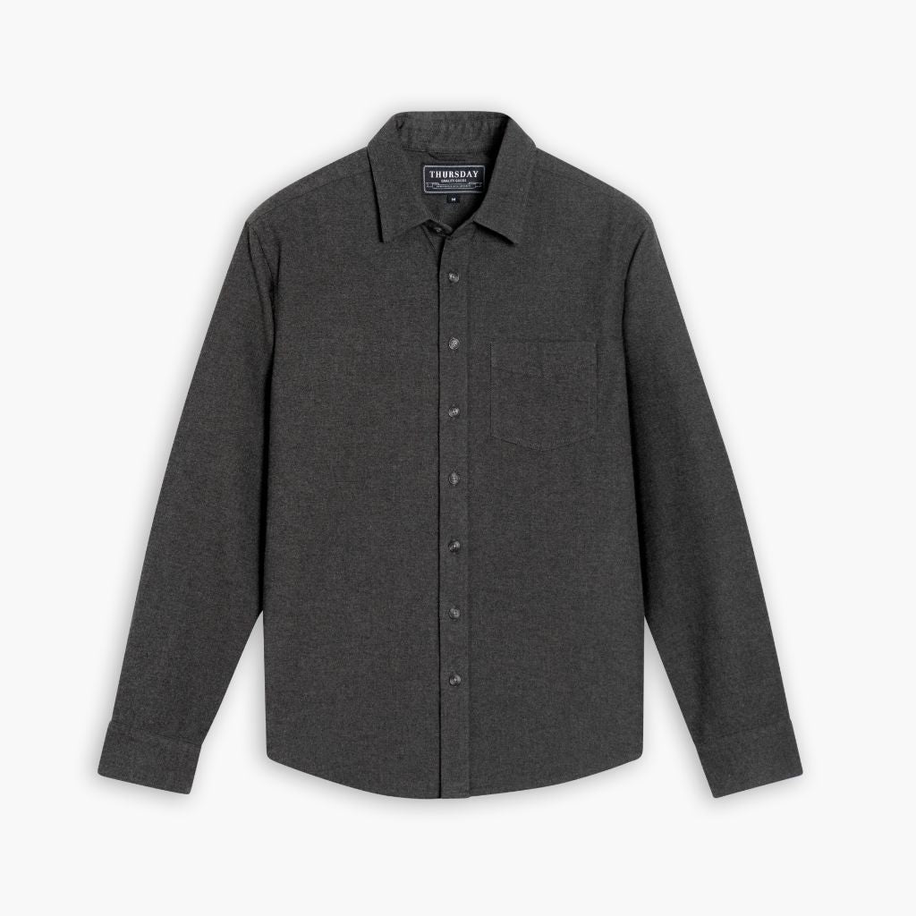 Men's Solid Brushed Cotton Shirt in Heather Grey - Thursday