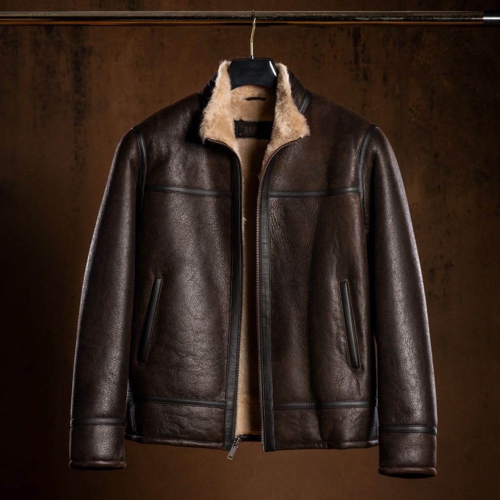 Men's Stallion Shearling Jacket In Brown 'Sequoia' - Thursday
