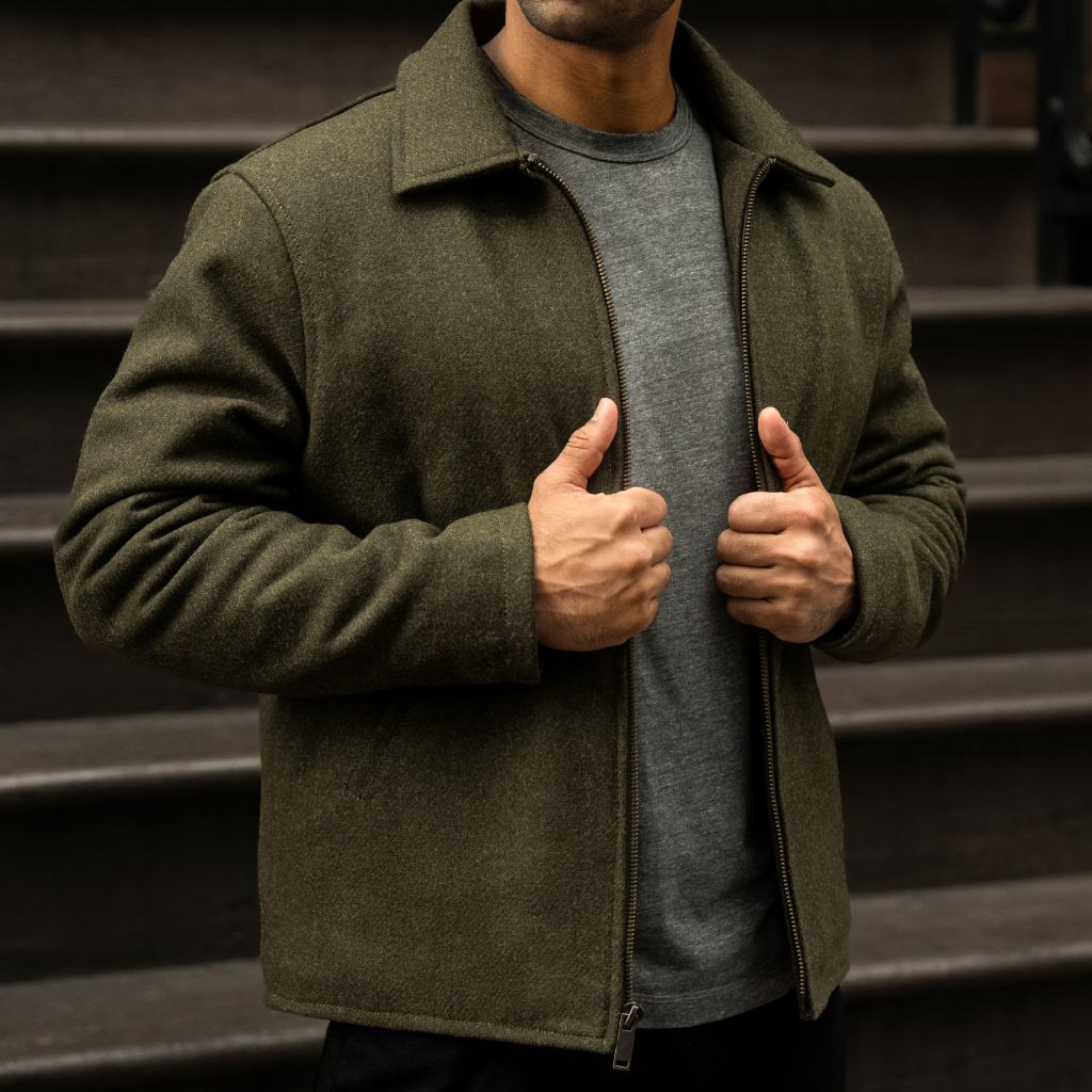 Men's Heavyweight Station Wool Jacket In Olive - Thursday