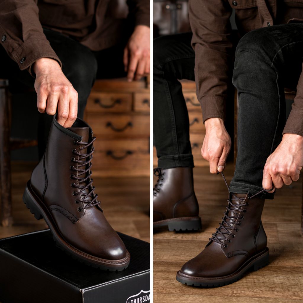 Men's Stomper Lace-Up Boot in Stone Brown Leather - Thursday
