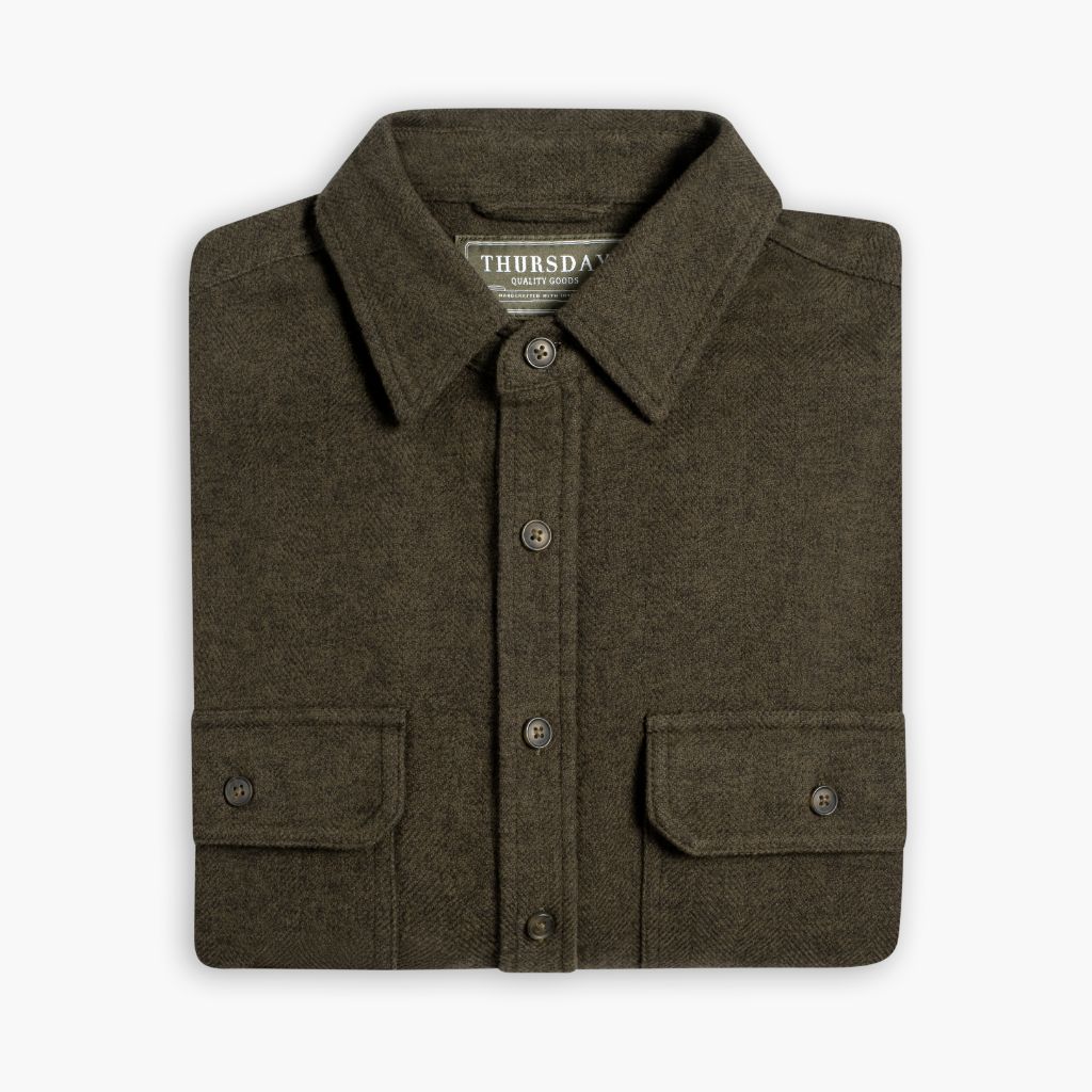 Men's Summit Flannel Shirt in Olive Herringbone - Thursday