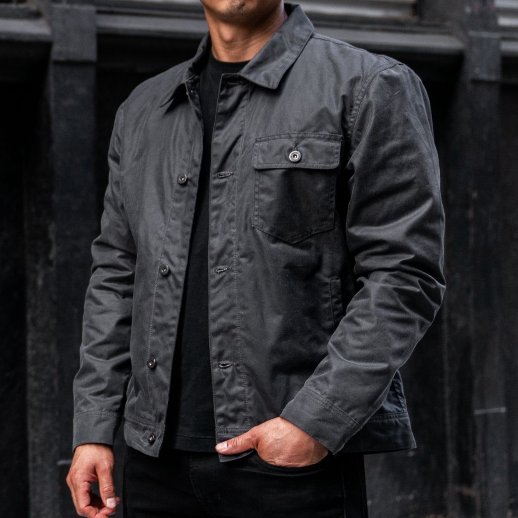 Men's Waxed Canvas Field Jacket in Charcoal Grey - Thursday