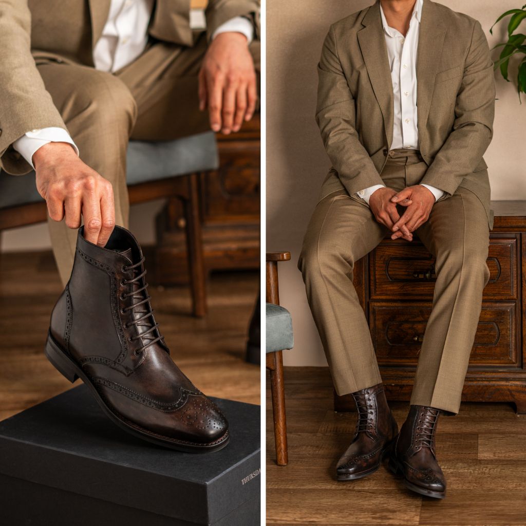 Men's Wingtip Boot In Dark Oak Brown Leather - Thursday Boot Company