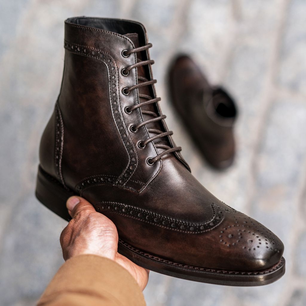 Men's Wingtip Boot In Dark Oak Brown Leather - Thursday Boot Company