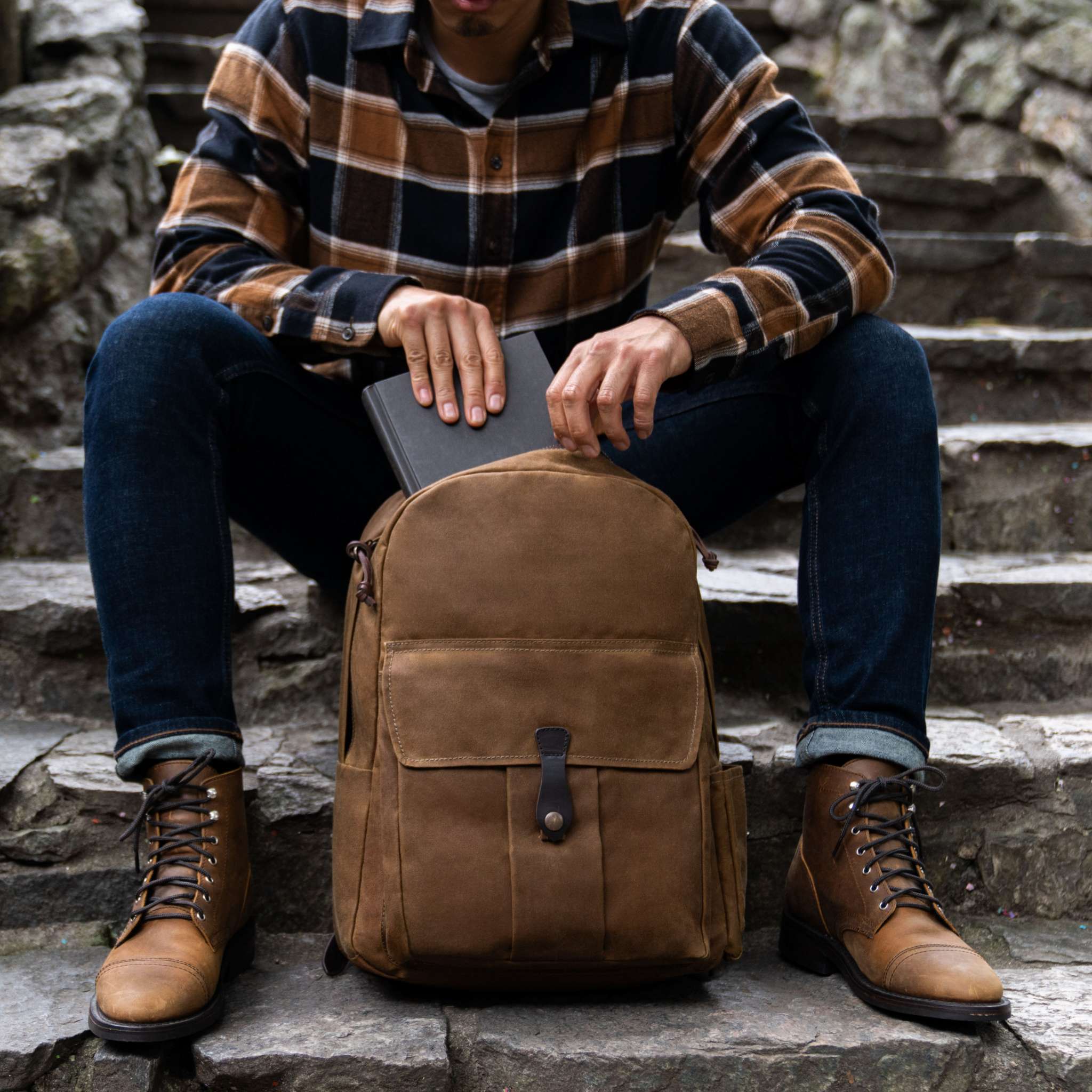 Men's Adventure Pack in Tan 'Coyote' Waxed Canvas - Thursday