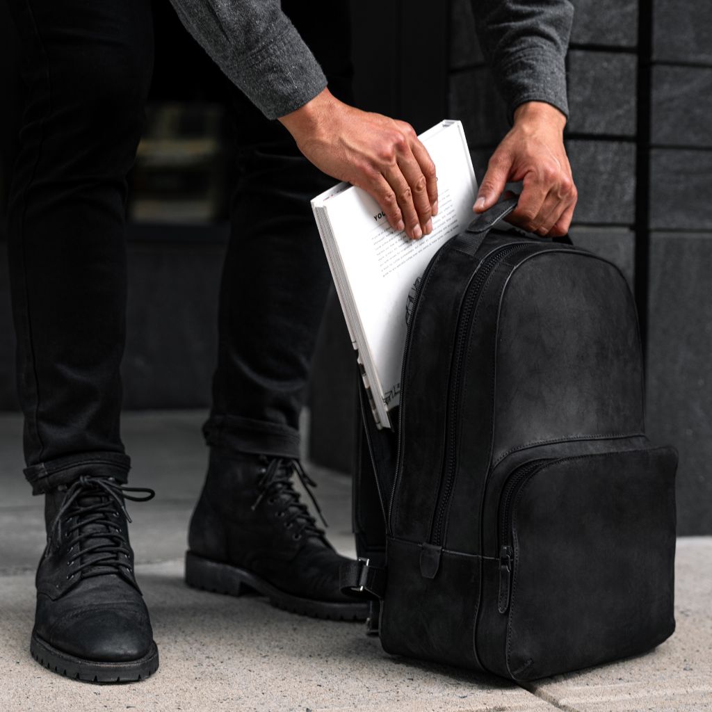 Men s Perfecto Backpack in Black Matte Leather Thursday