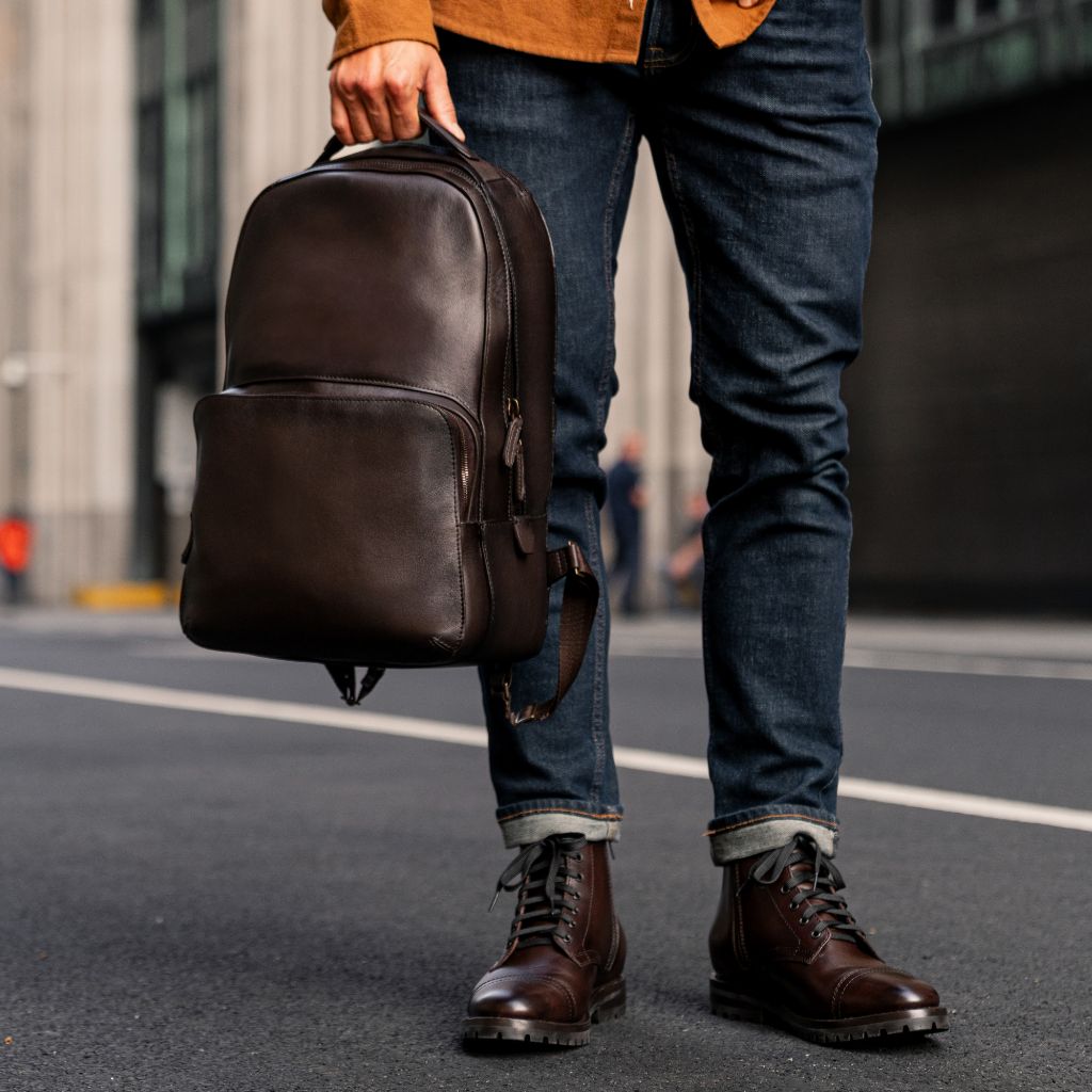 british made leather backpacks Men's Perfecto Backpack in Brown 'Old English' Leather
