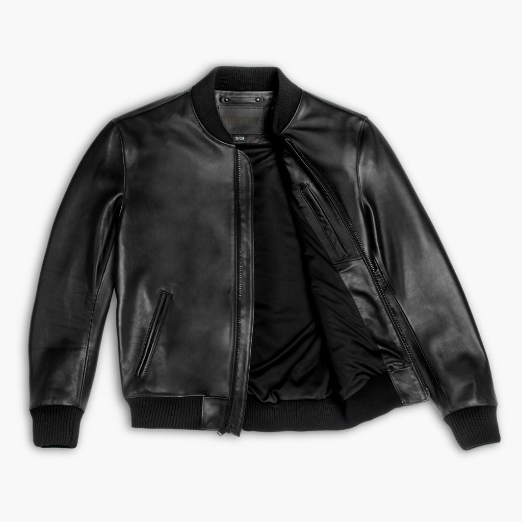 Men's Bomber Jacket In Black Leather - Thursday