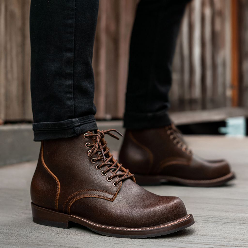 ハ*チ様 ジョンロブ　ブラウンレザー ハイカットブーツ　サイズUK8 1/2 Men's Brawler Boot In Cinnamon Waxed Flesh Leather - Thursday