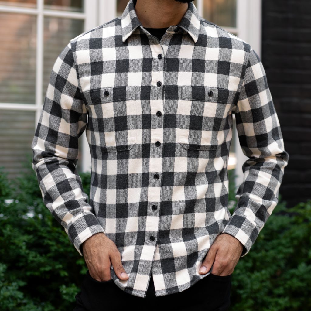 On sale Flannel Black & White Checkered Plaid Shirt