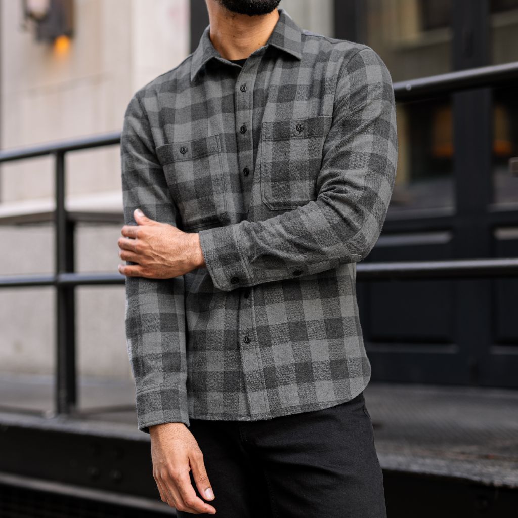 Men's Flannel Shirt in Black & Grey Buffalo Check - Thursday Men's Flannel Shirt in Black & Grey Buffalo Check - Thursday