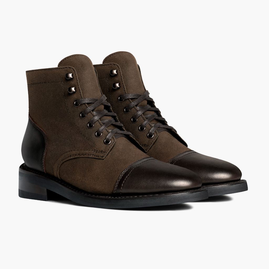 Men's Captain Lace-Up Boot In Brown 'Timber' Waxed Canvas - Thursday