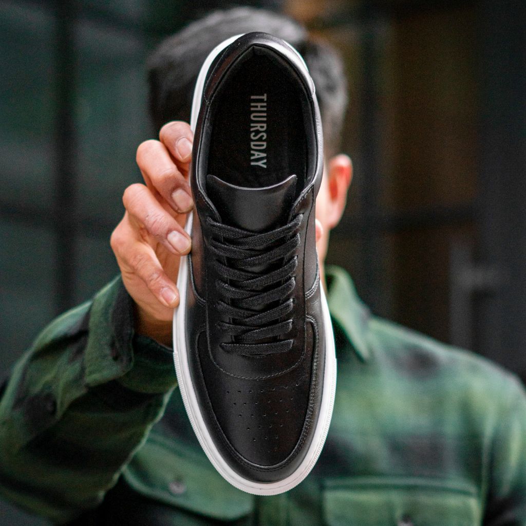 Thursday Boot Company Men’s court low top sneaker in black leather‎ Our New Sneaker Collection; The Court! Now available in 9  main image 4