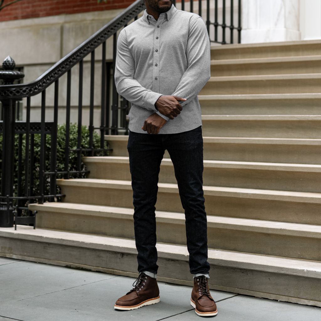 grey blue dress shirt Men's Grey Long Sleeve Dress Shirt, Stain Repellent, Wrinkle Resistant main image 0