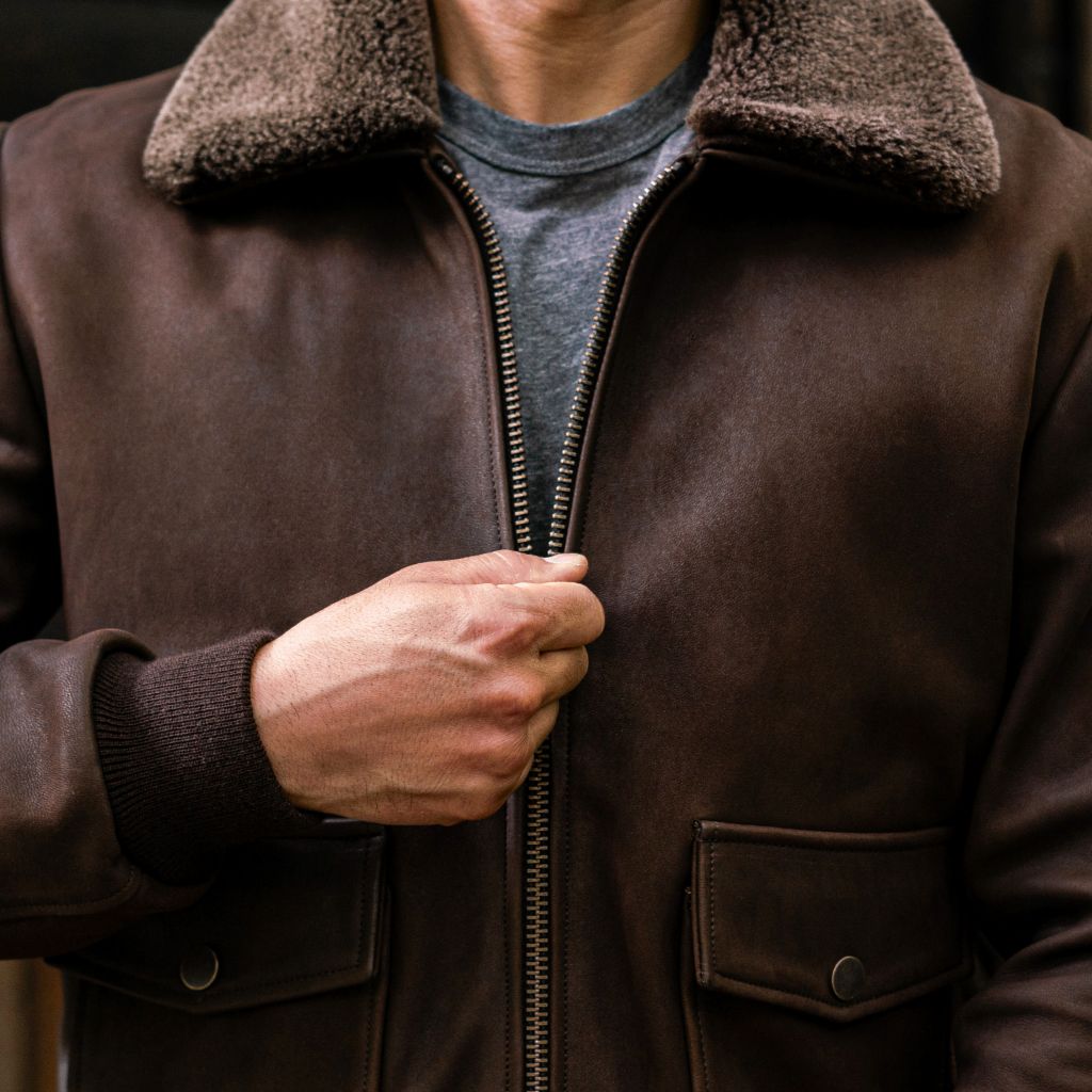 Men's Flight Jacket In Brown 'Tobacco' Leather - Thursday