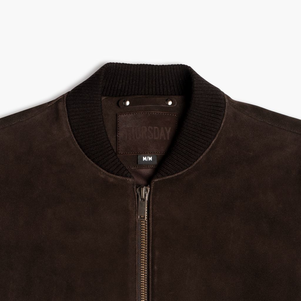 Men's Bomber Jacket In Brown 'Espresso' Oil Snuff Suede - Thursday