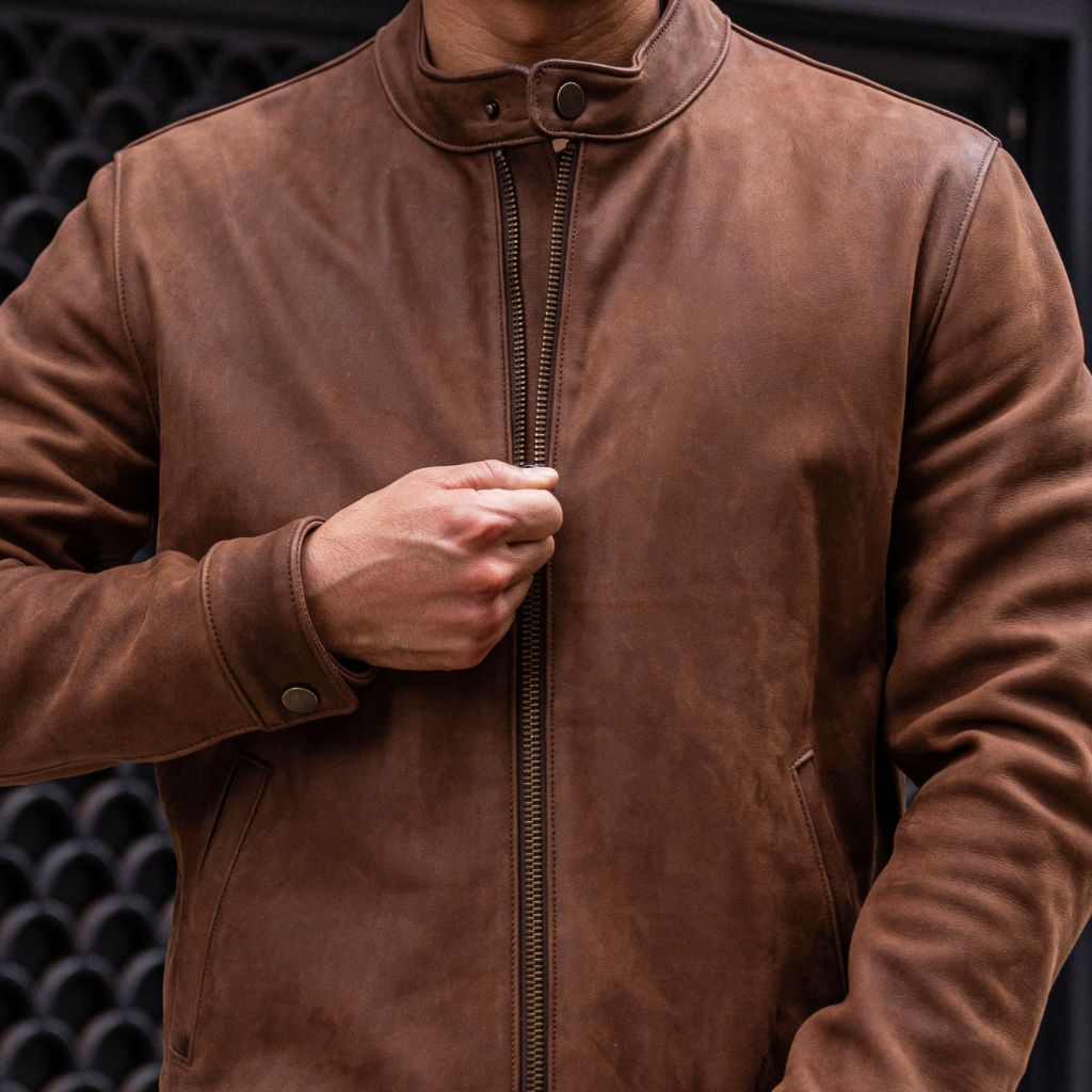 Men's Racer Jacket In Taupe Suede - Thursday Boot Company