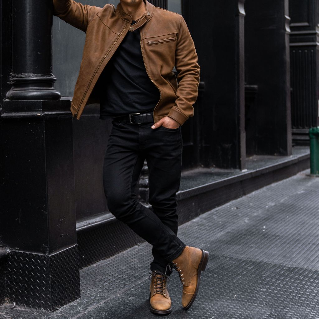 Men's Roadster Jacket In Burnt Copper Leather
