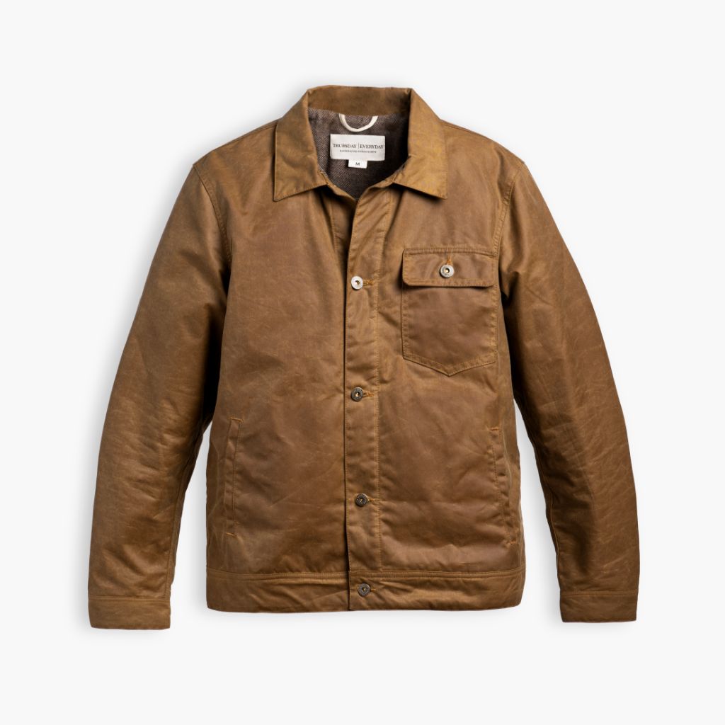 Men's Waxed Canvas Field Jacket in Khaki Tan
