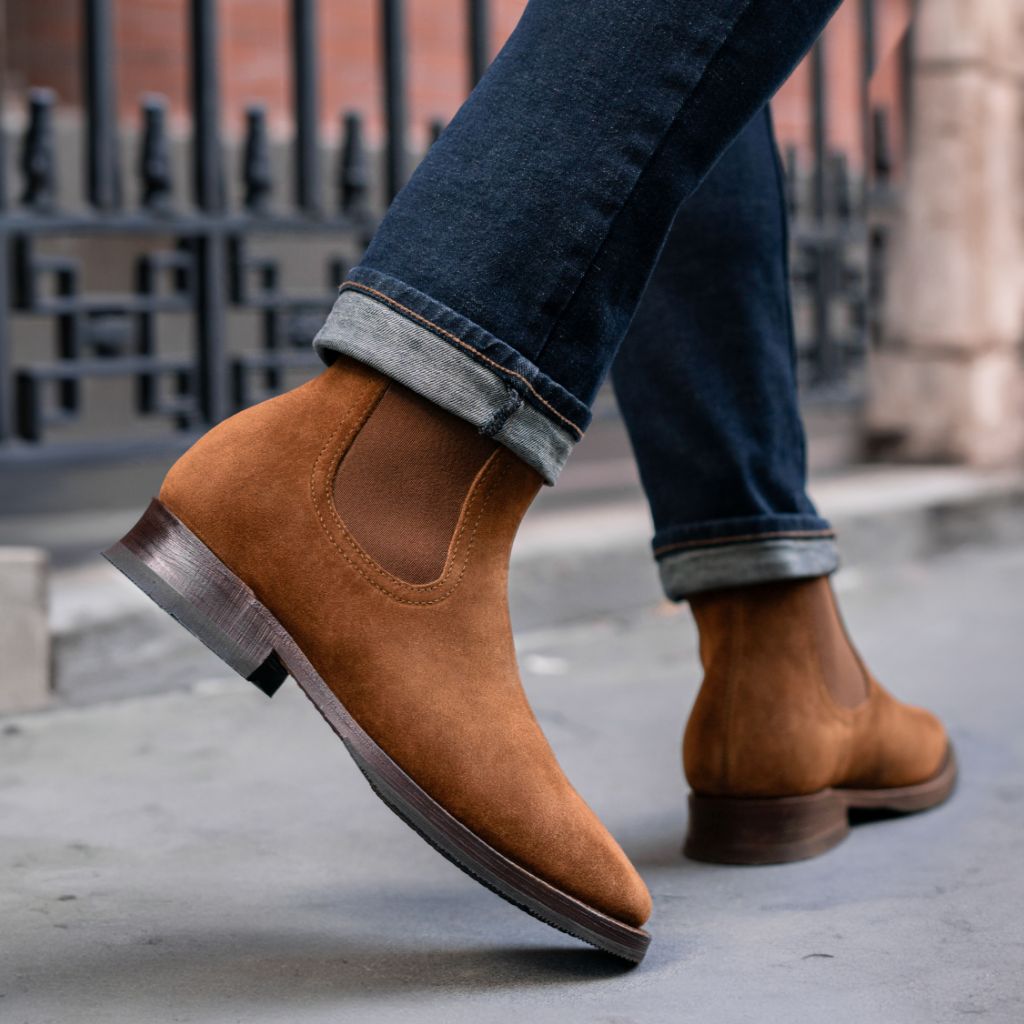 tobacco suede chelsea boots Horse Power and Cognac Eleprint Men's Casual Boot-HP2203 this pair of leather boots comes fitted with a durable rubber sole for ultimate stability and shock absorption ButterScotch Boots - Clubman Chelsea