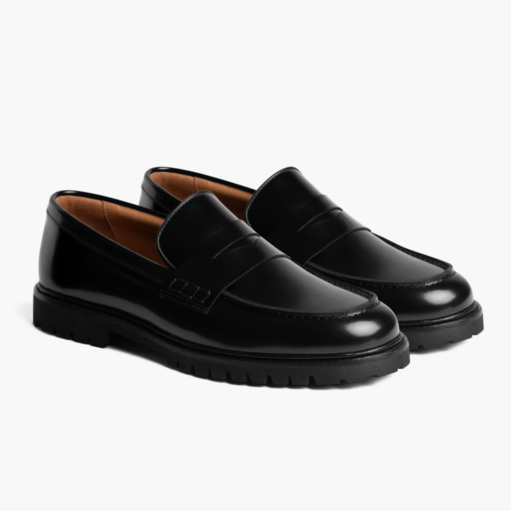 Men's Penny Lug Sole Loafer In Black Leather Thursday