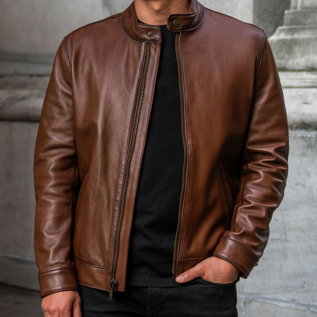 Men's Racer Jacket In Brown 'Brandy' Leather - Thursday Boot Company