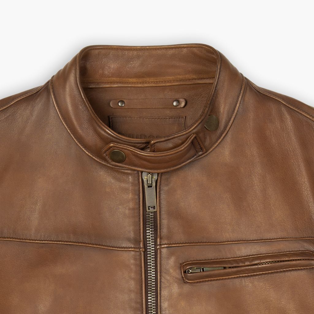 Men's Roadster Jacket In Tan 'Walnut' Leather - Thursday Boot Company