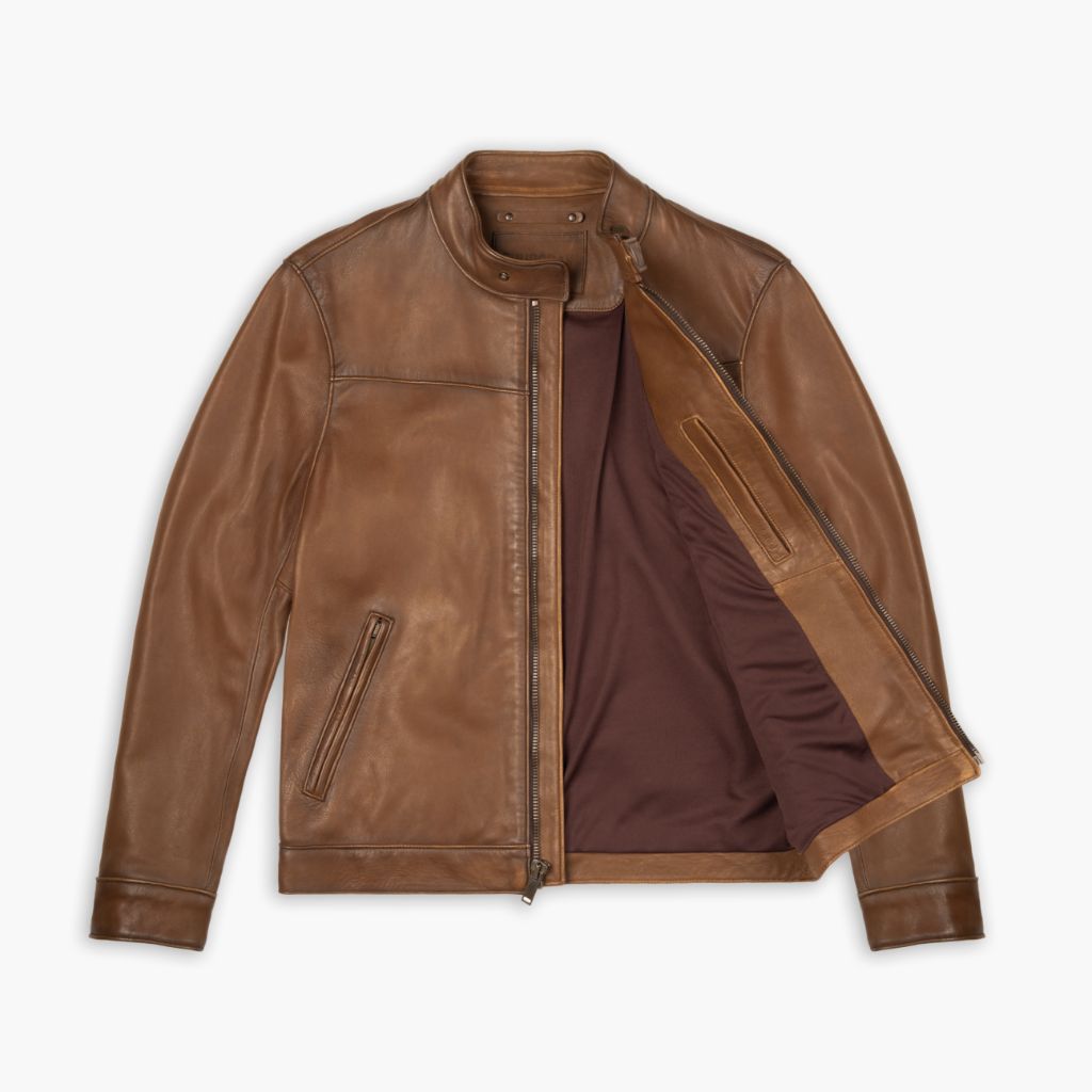 Men's Roadster Jacket In Tan 'Walnut' Leather - Thursday Boot Company